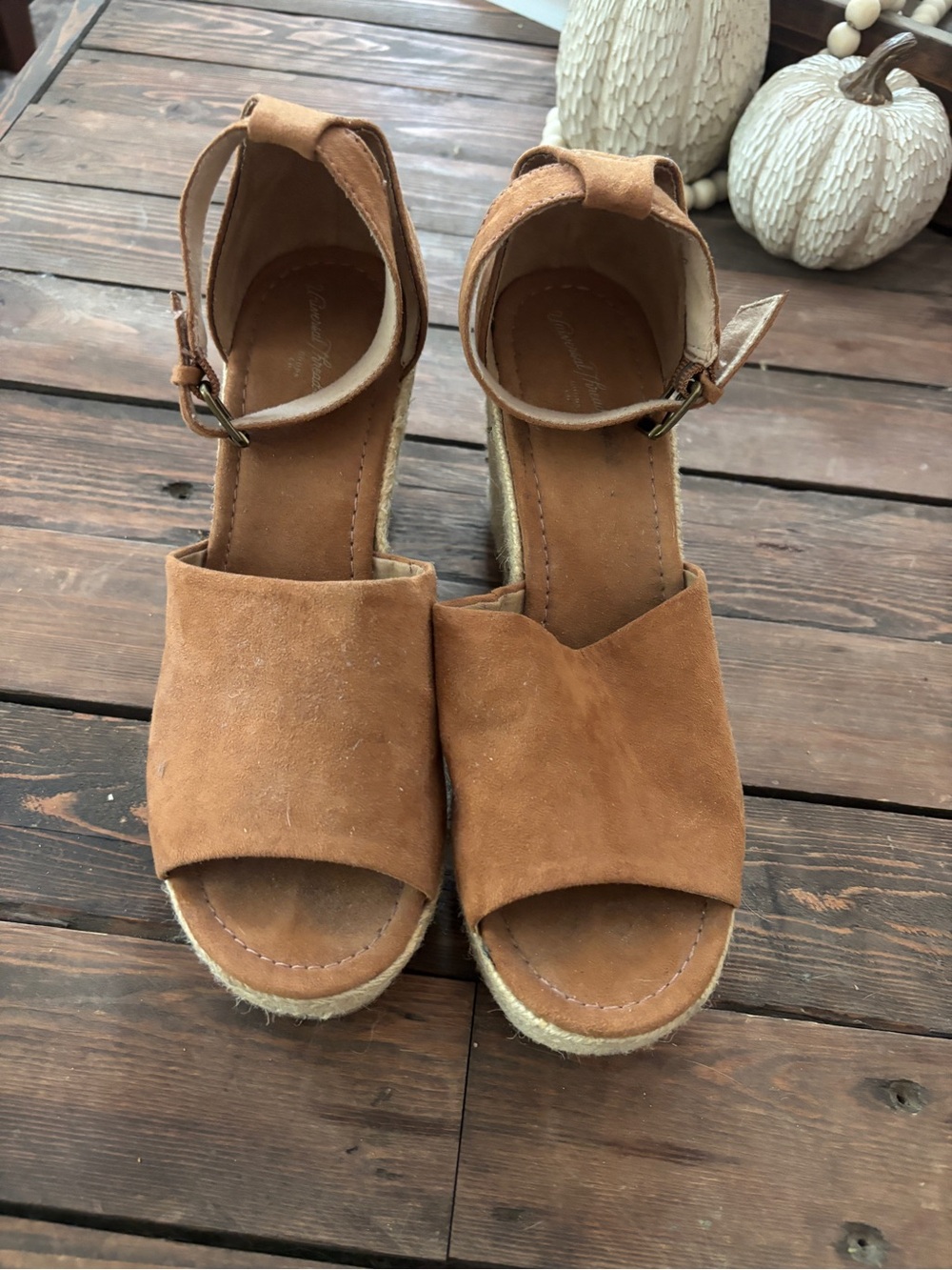 Women’s Tan Suede Espadrille Wedge Sandals - Ankle Strap
